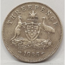 AUSTRALIA 1935 . THREEPENCE . gVERY FINE